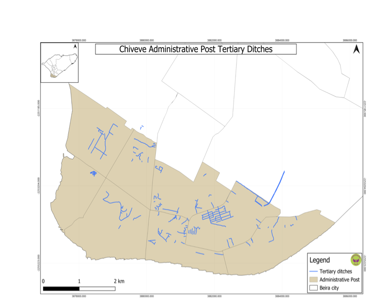 Mapa das valas terciárias do Posto Administrativo de Chiveve